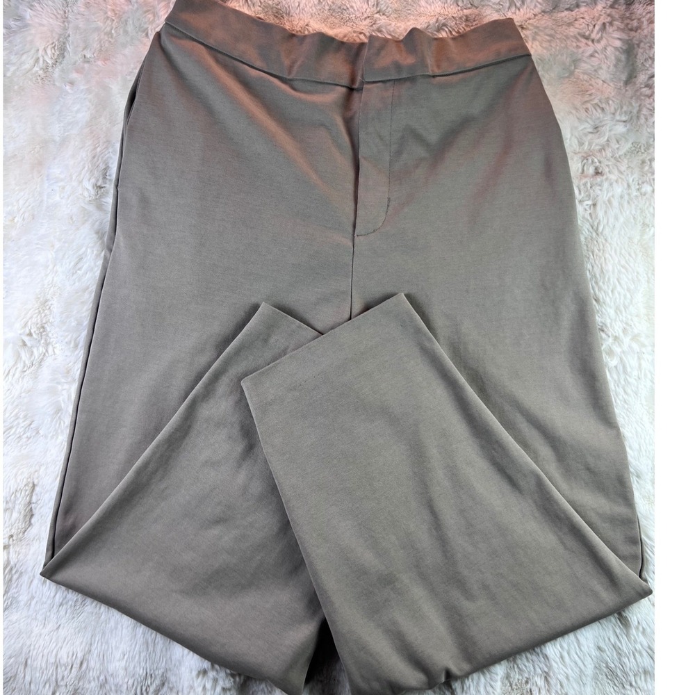 Zara Taupe Khaki High Waisted Elastic Back Straight Leg Trousers Size L-XL A24